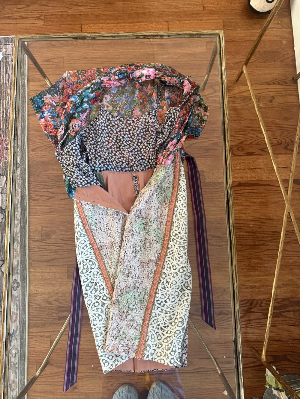 Byron Lars Floral Wrap Tie-Waist Midi Dress in Multi-Color & Multi-Texture Sz 0 - Picture 10 of 15